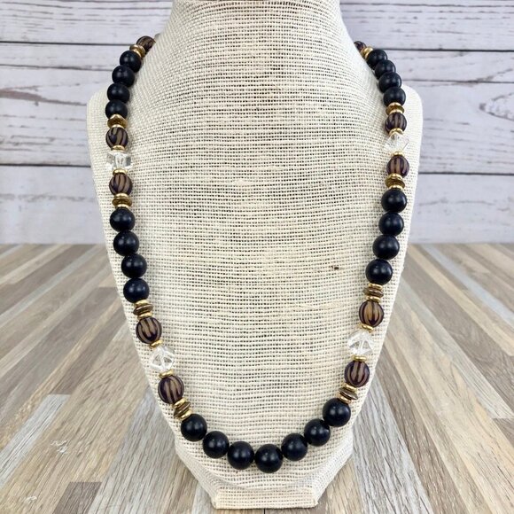 Brown and Black Single Strand Beaded Necklace - Picture 1 of 6